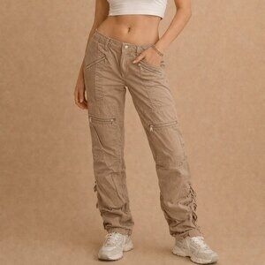 Vintage Y2K Guess Jeans Beige Low Rise Cargo Pants Sz 26
